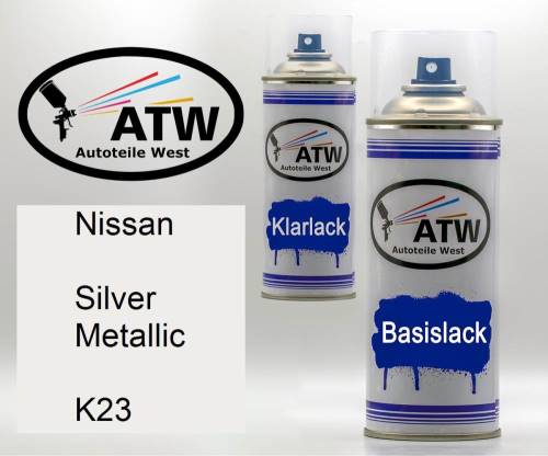 Nissan, Silver Metallic, K23: 400ml Sprühdose + 400ml Klarlack - Set, von ATW Autoteile West.